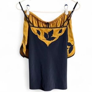 Victoria’s Secret Gold Label Vintage 1993 Navy and Gold Leaf Satin PJs
